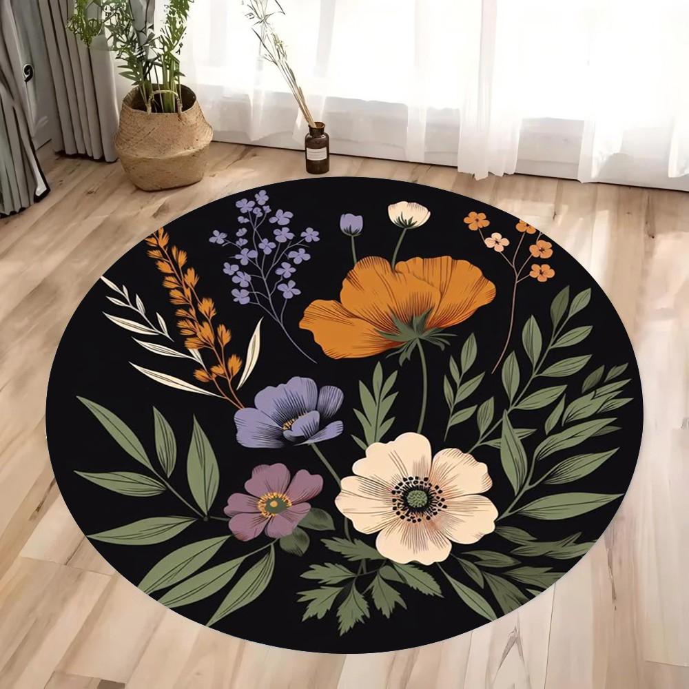 Round Floor Mat with Butterfly Design - Soft, Foldable  Machine Washable Area Rug for Living Room, Bedroom, Bedside