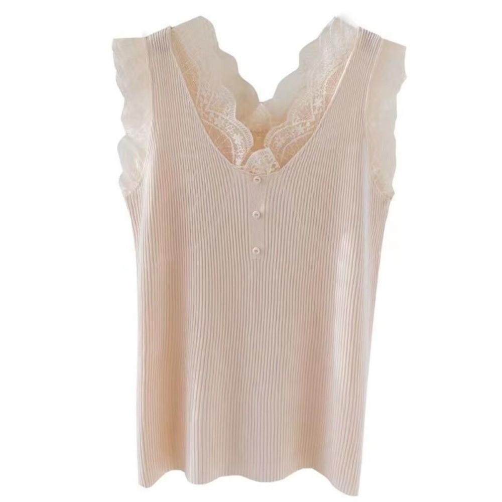 V-Neck Lace Strap Vest Sleeveless Knitted Vest Trend Slimming Base Top  for Women