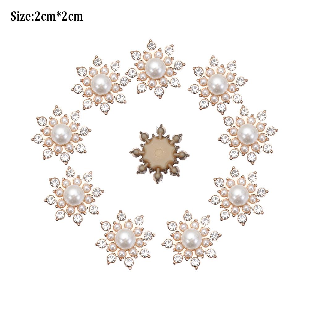 10PCS Pearl Flower Rhinestone Buttons Sparkling Crystal Hairpins Decoration Apparel Sewing Decor Craft Buttons DIY Accessories