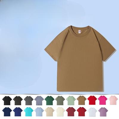 Camiseta Masculina 210g Algodão Penteado Tecido Justo Algodão Puro Cor Sólida Gola Redonda Manga Curta Solta Fashion Camisetas Masculinas