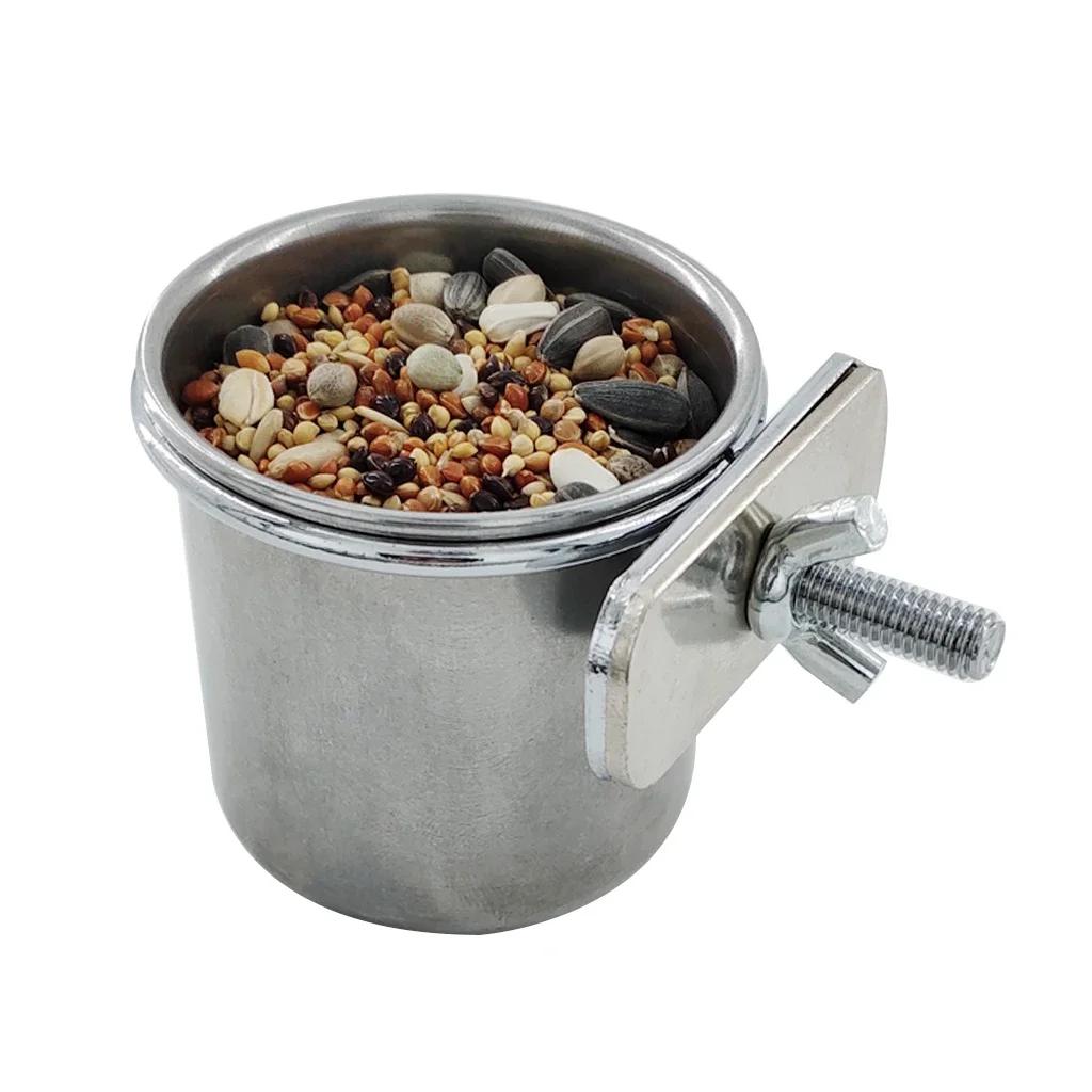 Birds Hanging Cage Bowl Stainless Steel Pet Birds Dish Cup Anti-turnover Feeding Food Drinking Feeder for Parakeet Lovebird Bowl