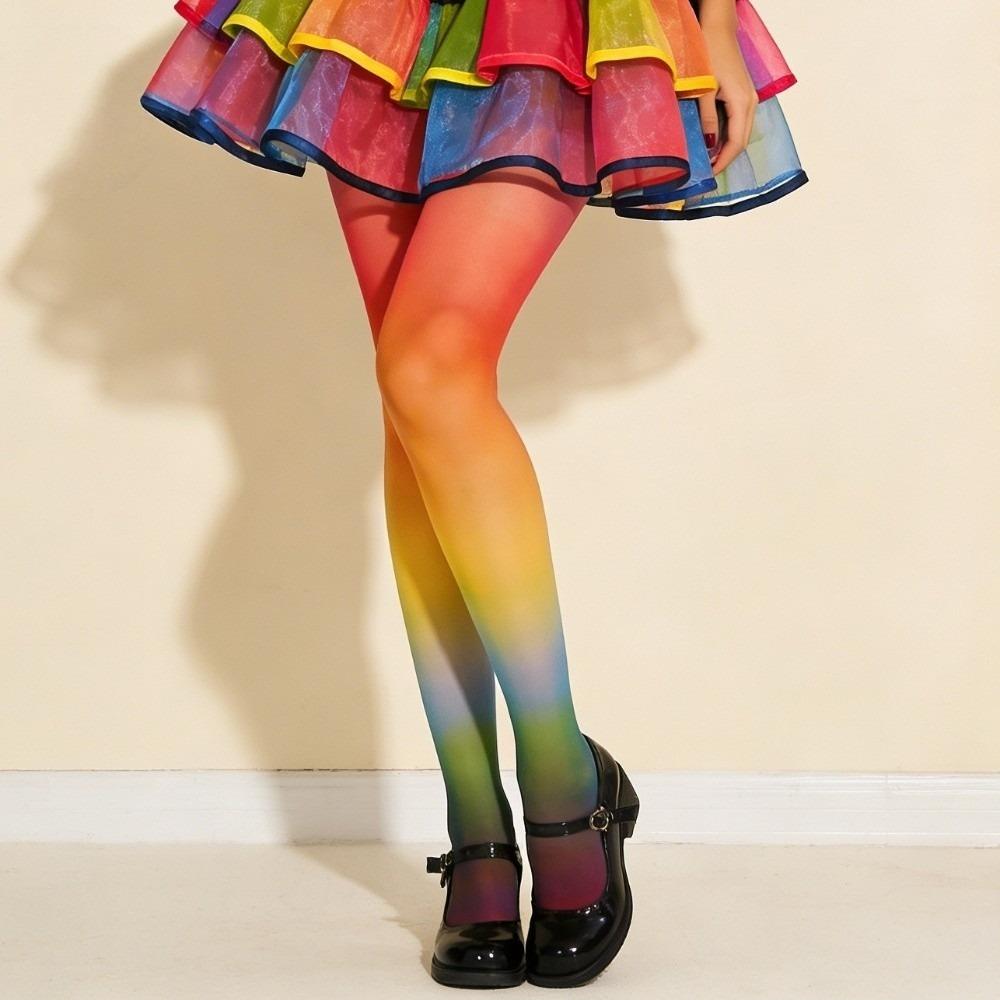 Бесшовные разноцветные полосатые чулки, дышащие колготки с градиентом, радужные колготки, Косплей Style 1