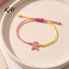 Health Care Theme Gifts 2 Pcs Breast Cancer Awareness Bracelets, Adjustable Braided String Soft Woven Rope Jewelry Bracelets with Ribbon Charm,