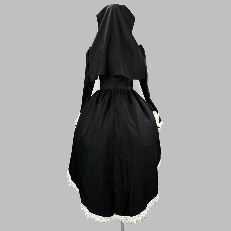 Anime Cosplay Costume Dark Sweet and Cool Embroidered Cross Halloween Nun Costume COS Costume