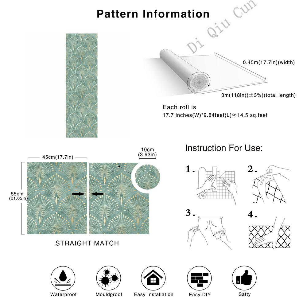 Green Geometric Self Adhesive Wall Stickers Modern Nordic Style Peel And Stick Wallpaper Removable Wallpaper For Home Decor