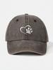 Washed Baseball Cap With Embroidered Heart And Paw Print, Adjustable Outdoor Sun Hat For Adults