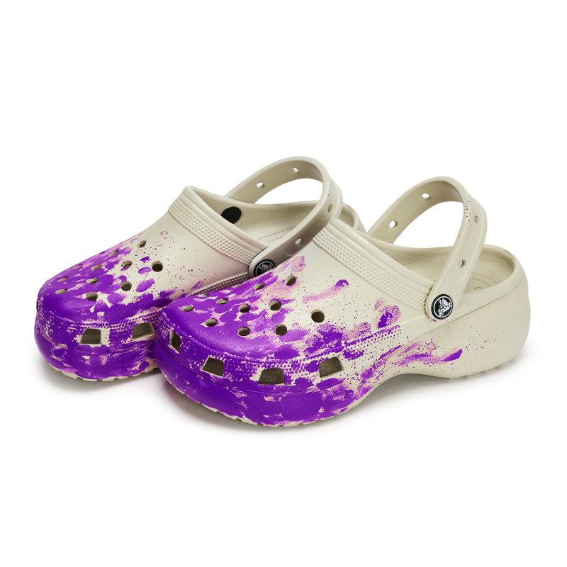 Crocs Classic Platform Clog 811 Manufacturing Winding Scene Special Shoe Box Fluid Splash Ink Hole Shoes Women's Bone White Purple