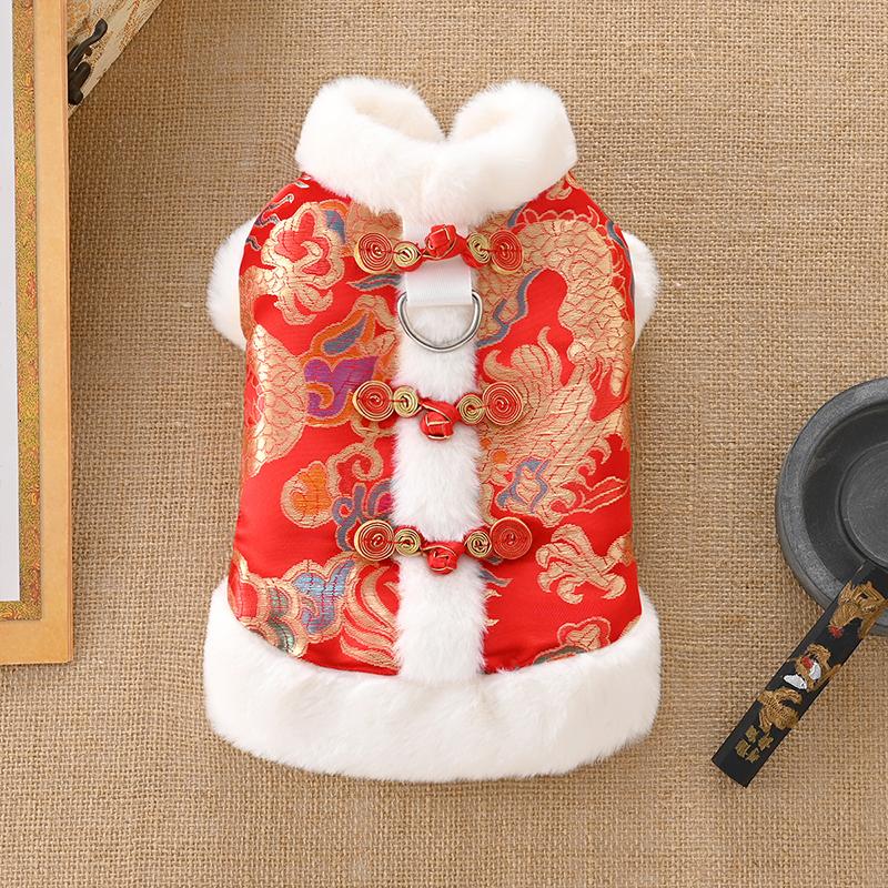 2026New Year Dog Clothes Chinese Style Tang Suit Pet Cotton Clothing Festive Print Thicken Keep Warm Dog Jacket Coat XS- XXL