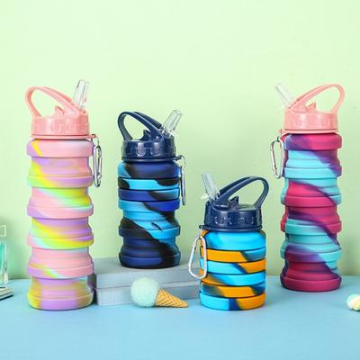 Garrafas de Água Esportivas Dobráveis Reutilizáveis à Prova de Vazamento Silicones Com Mosquetão para Atividade ao Ar Livre Água