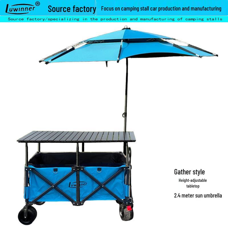 Foldable Liftable Large Table with Sunshade for RV, Camping, Fishing, Picnic, and Food Trucks