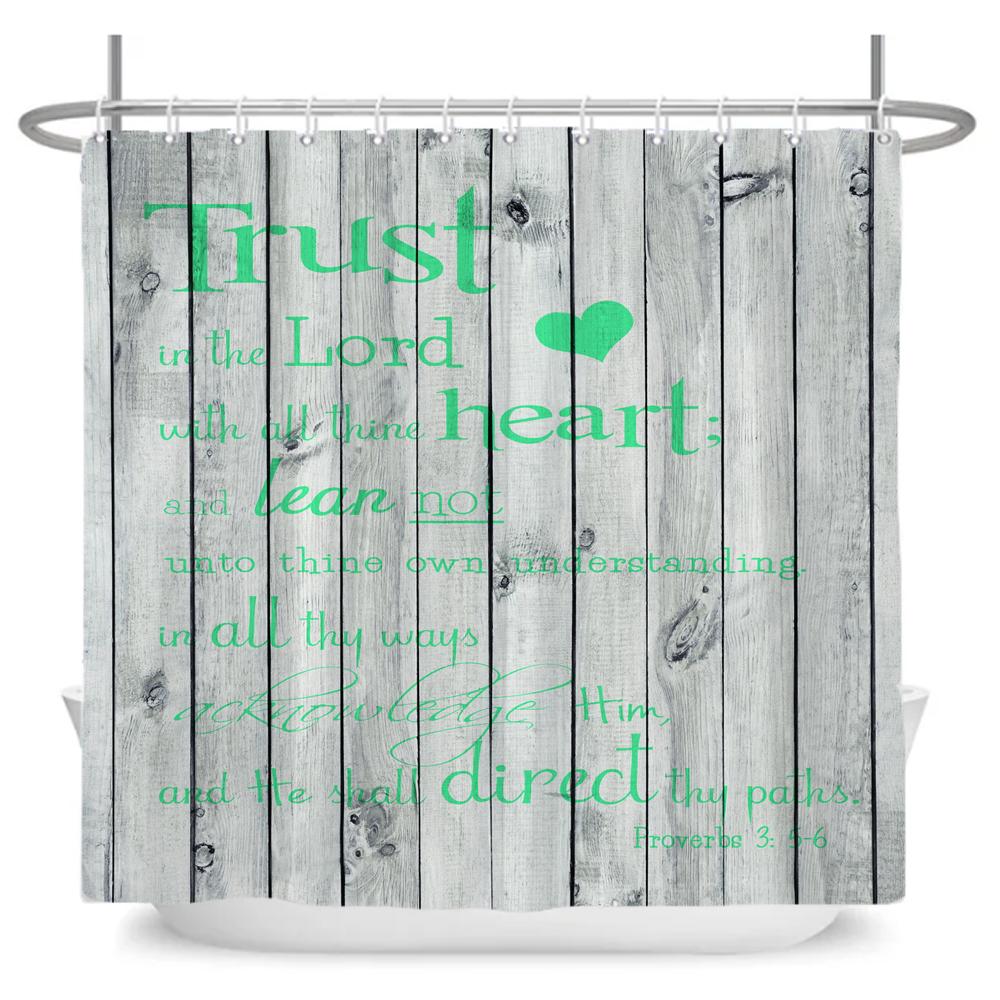 Vintage Rustic Style Wood Grain Letter Shower Curtains Bathroom Curtain Waterproof Polyester Decor Curtain with Hooks Wall Cloth
