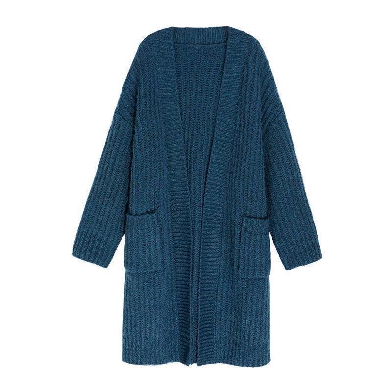 Autumn and Winter Ladies' Lazy Style Mid-Length Over-the-Knee Sweater Loose and Versatile Long-sleeved Knitted Cardigan