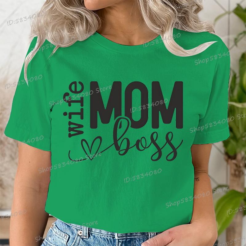 Mom Wife Boss Graphic T Shirts Women Blessed Mama Short Sleeve Tee Mom Life Classic Tops Tees Happy Mothers Day Funny T Shirts