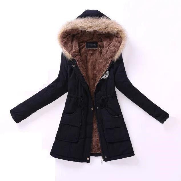 

Модное женское однотонное пальто с длинным рукавом и меховым воротником, женские зимние теплые хлопковые куртки, верхняя одежда S