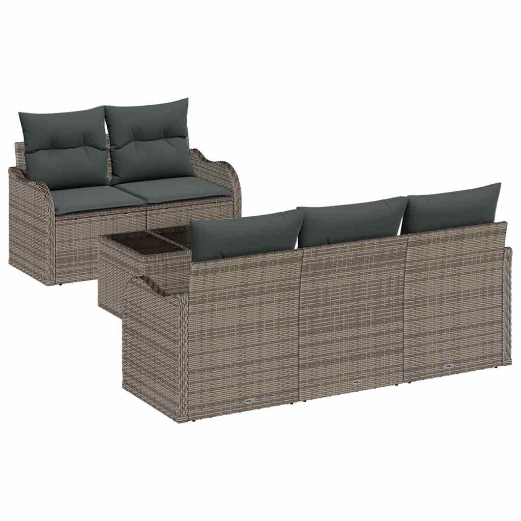 Garden Sofa Set 6 pcs Grey Poly Rattan Steel and Glass