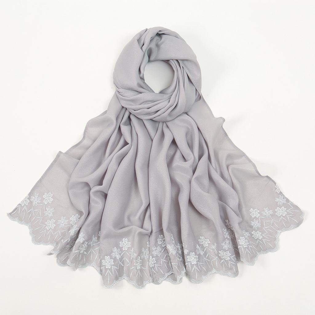 Women Scarf Pearl Embroidery Chiffon Fabric New Style Fashion Soft Middle East Long Scarf Multi Color Scarf
