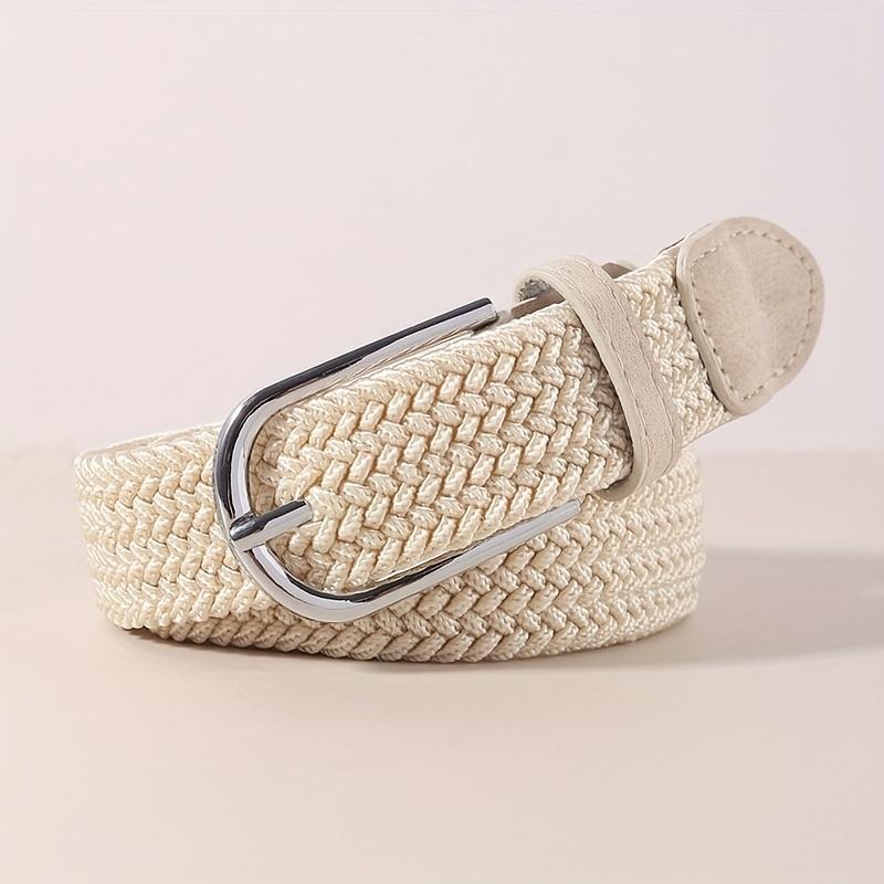 Ceinture colorée sans poinçon pour femme, ceinture polyvalente en toile pour jean, ceinture élastique tissée, boucle à ardillon élastique, ceinture en tissu étudiant décontracté beige