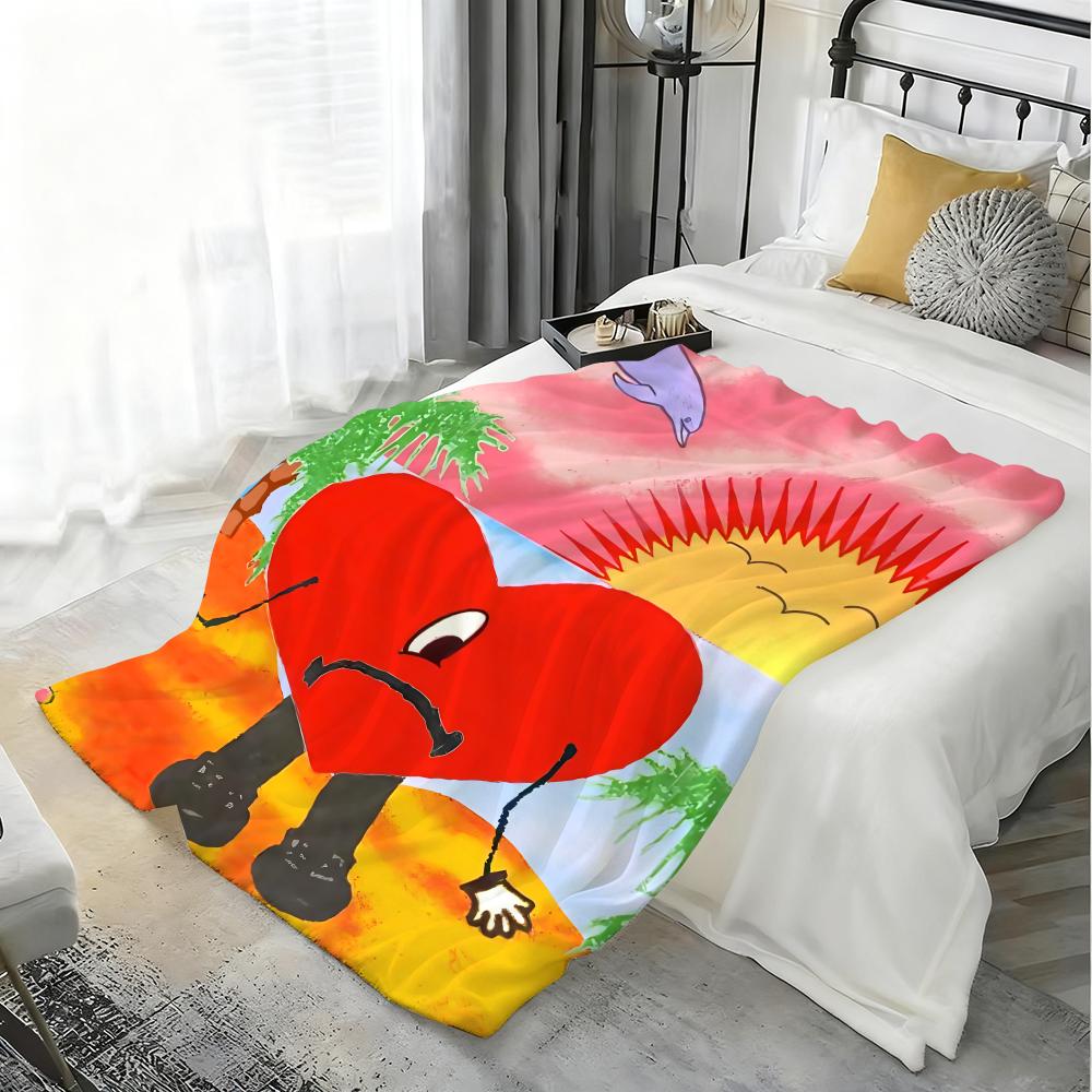Rapper Bad Bunny Throw Soft Flannel Blanket Warm Knee Skin-Friendly Throw for Sofa Office Bed Traveling Winter Oversize