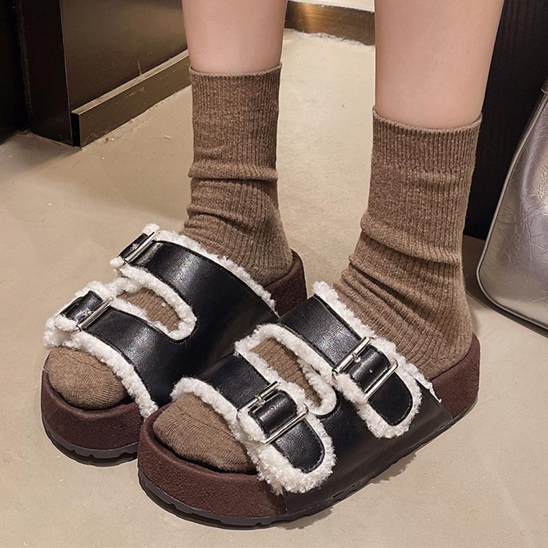 Mode Flats Plateau Damen Hausschuhe Fell Mode Schuhe Herbst Casual Kleid Frau Sandalen 2025 Neu Designer Walking Zapatos De Mujer