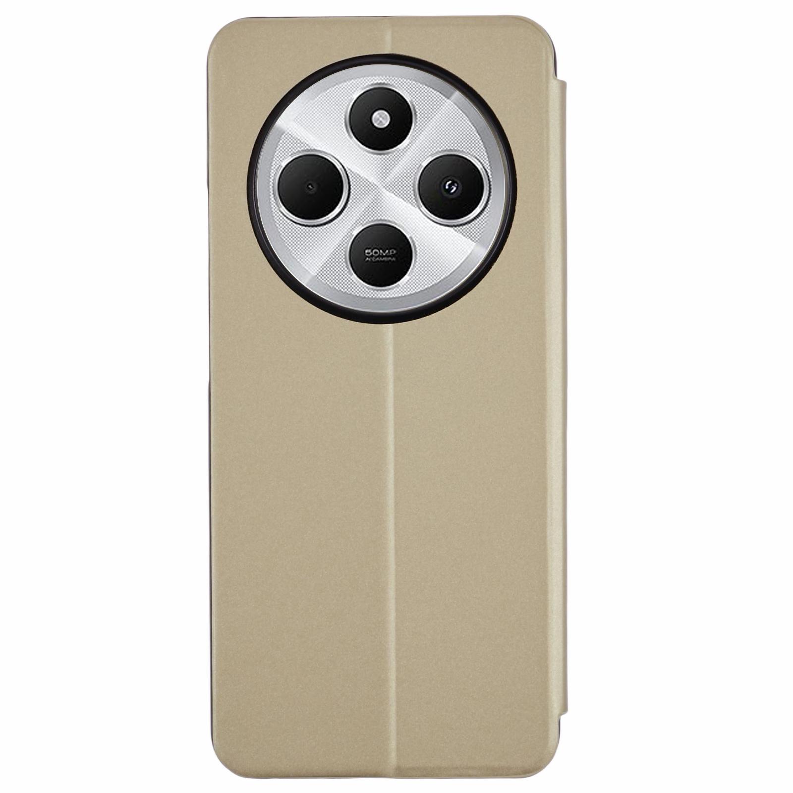 

Leather Case for Xiaomi Poco C75 4G/Redmi 14R 5G/14C 4G View Window Stand Flip Phone Cover Gold