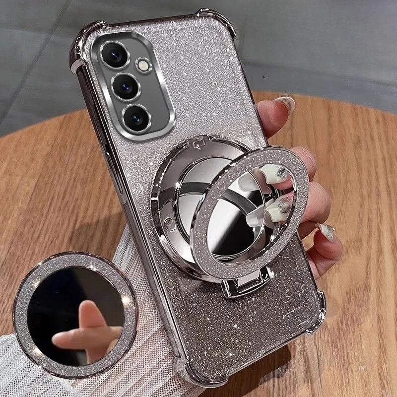 Shockproof Plating Case For Samsung Galaxy A17 A56 A36 A26 A12 A22 A52 A16 A13 A23 A33 A53 A25 Mirror Magnetic Holder Cover