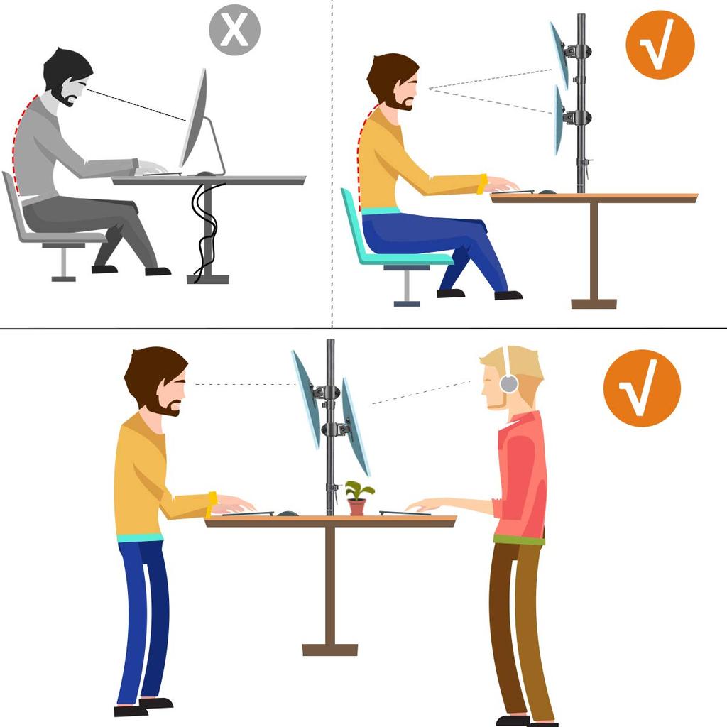 Bracwiser Monitor Arm Dual Display Upper and Lower 2 PC Monitor LCD Display Arm Compatible with Load Capacity 10kg VESA Standard ML7802 Stand,