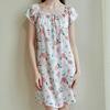 Women's Summer Short Sleeve Printed 100% Mulberry Silk Pajama Dress - Mid-length, Plus Size, Loose-fit Nightgown
