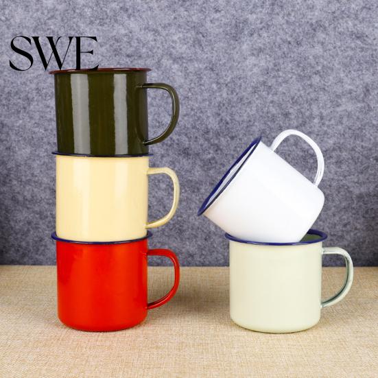 Water Mug 120/240/350/500ML Vintage Enamel with Handle Heat-resistant Large Capacity Cup Tea Milk Coffee Drinking Retro Decoration Scratch-resistant
