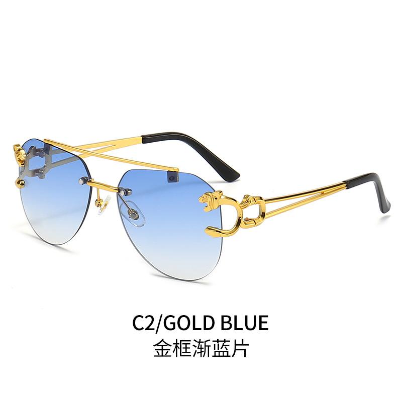 European and American retro leopard glasses legs sunglasses men's frameless trimmed double beam driving toad glasses sunglasses women