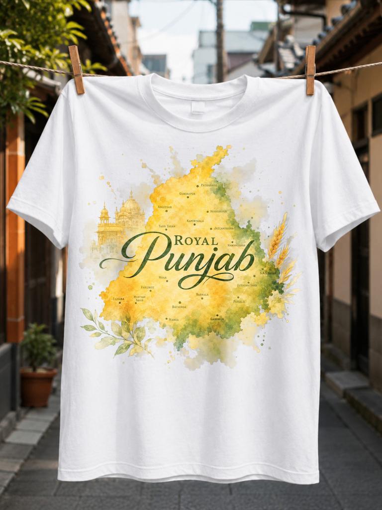 Royal Punjab Watercolor Punjab with Golden Temple Wheat Leaves Green Script and Heritage Travel Art Unisex All T-Shirt
