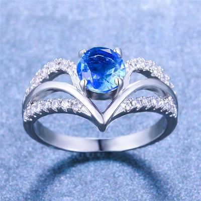 1 Pezzo Anello Charm Cristallo Arcobaleno Bianco Blu Acqua Zirconia Cubica Pietra Portafortuna Matrimonio Principessa Colore Argentato Gioielli da Donna Regali