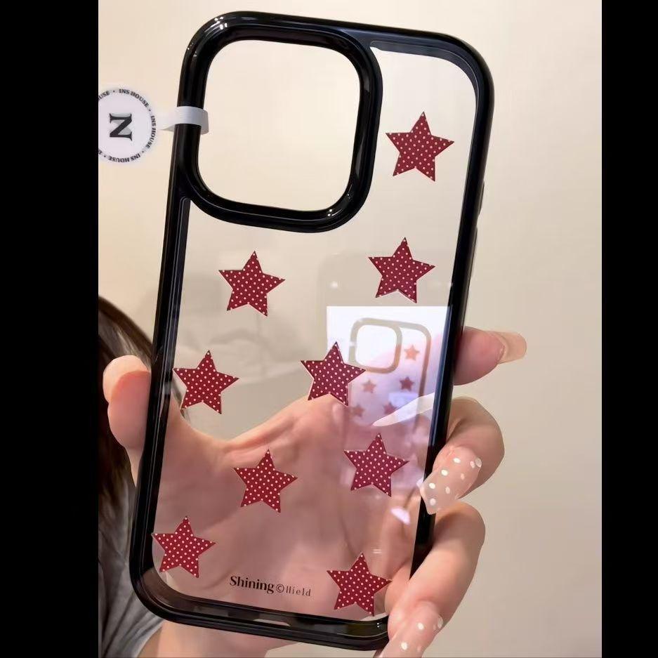 

Trendy Acrylic Black Border Polka Dot Stars Case for 15Pro/16/14/13/17Promax iPhone 12 Pro