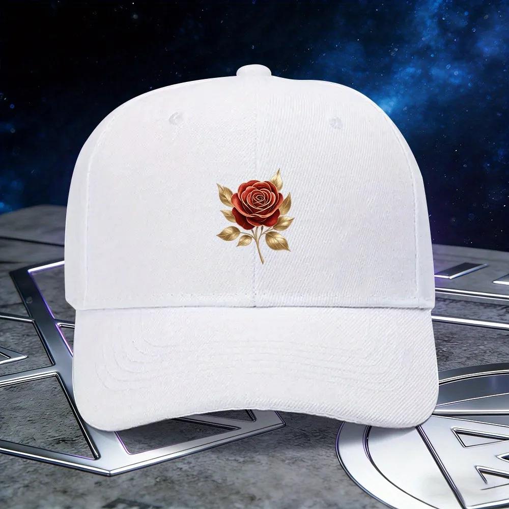 Gold Rose Aufdruck Baseballkappe Unisex Polyester Lässig Verstellbar Sonnenhut