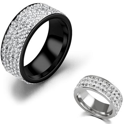 Bague de tempérament de charme élégant Bague de mode en diamant à cinq rangées Bague large de luxe Bague de couple en acier inoxydable de mode européenne et américaine