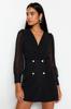 Women's Fashion Casual Standard Sleeve Mini Navy Blue Collar Detailed Lined Chiffon Woven Dress