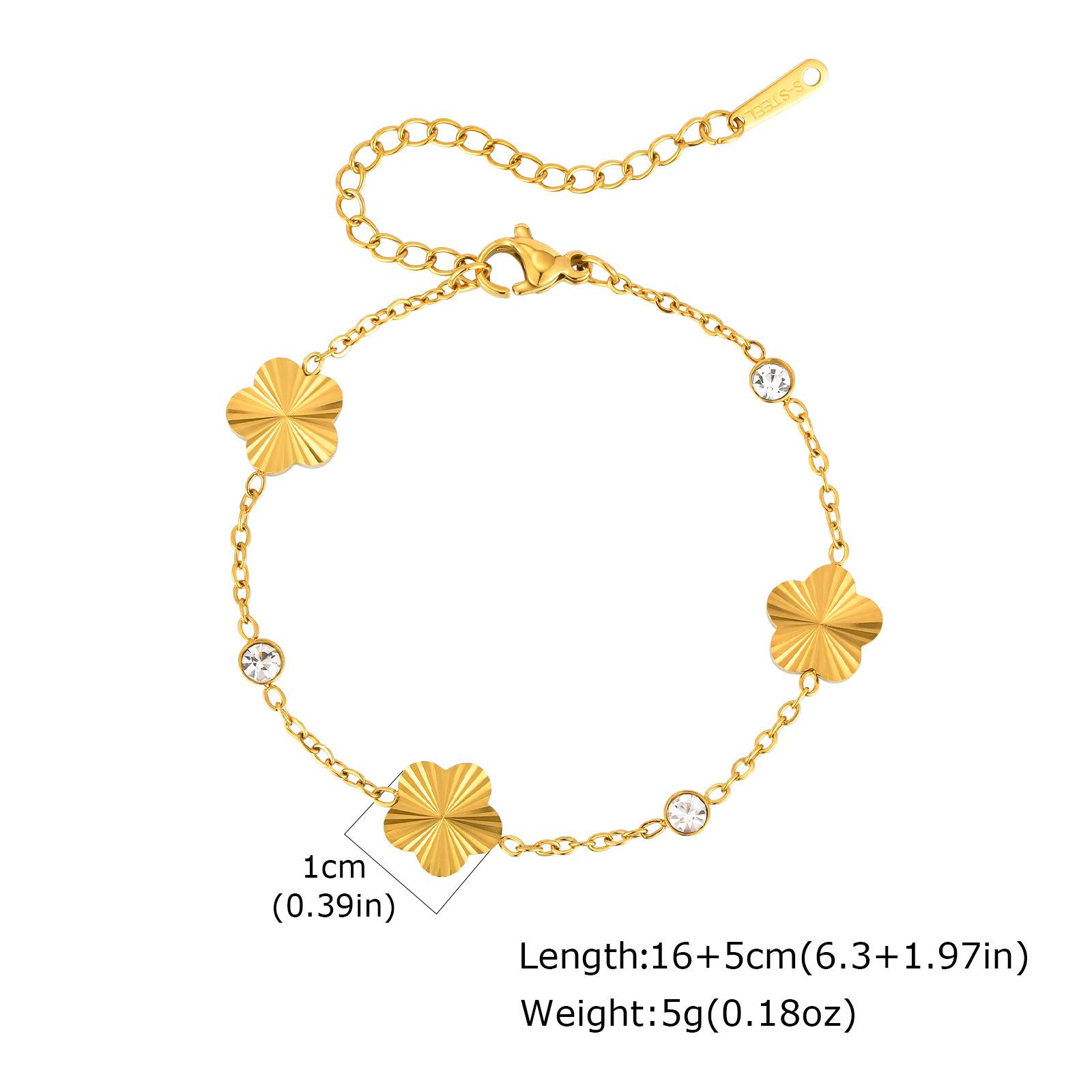 Wind Stainless Steel Batch Flower Five-Leaf Flower Shiny Zircon Bracelet Necklace Female Br-2690