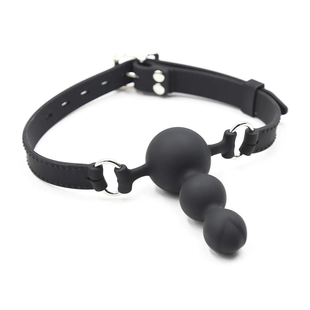 Open Mouth Gag Oral Fixation of Big Beads Mouth Gag Ball Silicone Harness With Anal Plug Dildo Head Strap For Lesbian SM Bondage