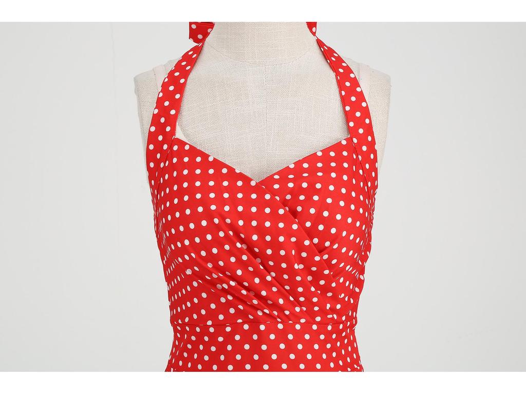 2023 Hot-Selling Barbie Pink Polka Dot Halterneck Ruched Swing Dress