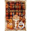 Halloween Pumpkin Hot Cocoa Tin Sign - Retro Gingham Shabby Chic, Metal Logo Wall Art for Cafe Bar Home