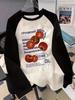 Afslappet T-shirt med Bogstav- og Tomattryk Raglan Langærmet Rund Hals T-shirt Mode Vintage Tee Toppe Dametøj Kvinde