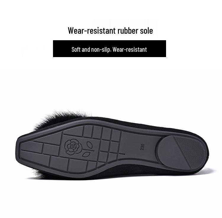 Mokasyny Damskie ze Skóry Naturalnej w Stylu Europejskim - Zimowe, Podszyte Futrem Minkowym, na Grubej Podeszwie, na Niskim Obcasie, Wygodne Buty