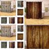 Rustic Curtain Shower Wood Barn Door Pattern Bath Curtain Waterproof Hooks With