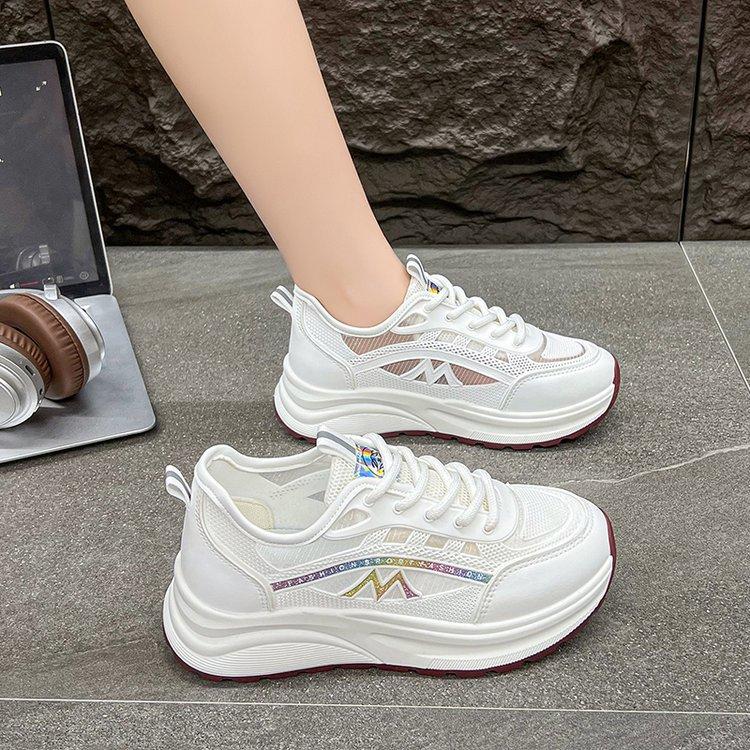 Thick-soled fashion women's shoes summer thin mesh breathable fashion trend increases versatile soft-soled white shoes