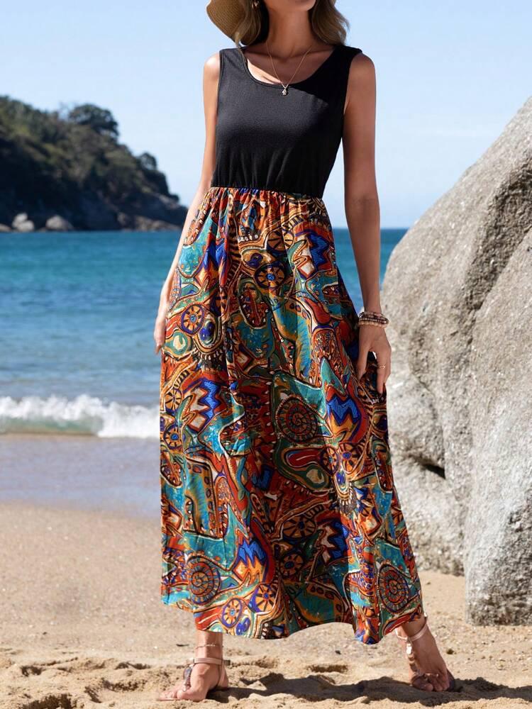 

2024 Spring/Summer Women s Romantic Floral Print Midi Dress - European & American Fashion L