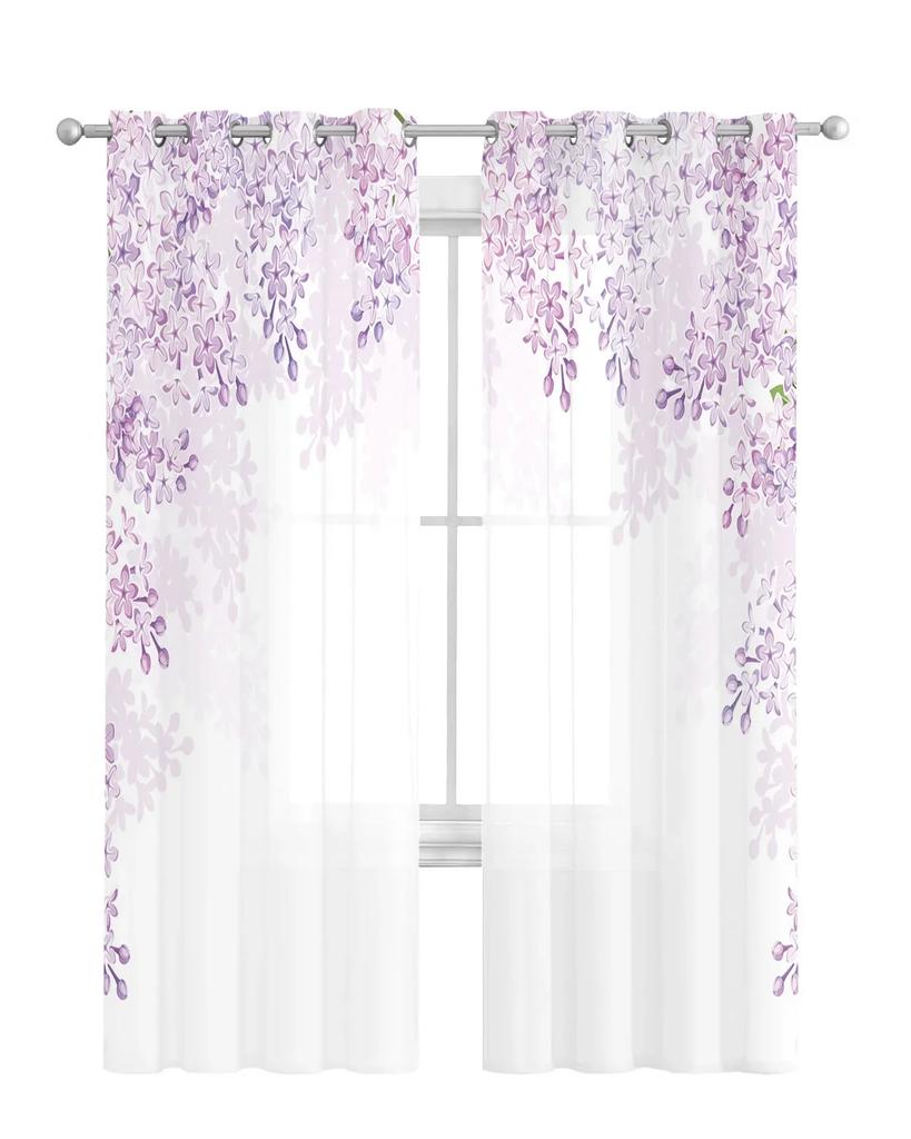 Plant Vine Purple Flower Sheer Curtains Living Room Window Tulle Curtains For Bedroom Kitchen Home Decoration Voile Drapes