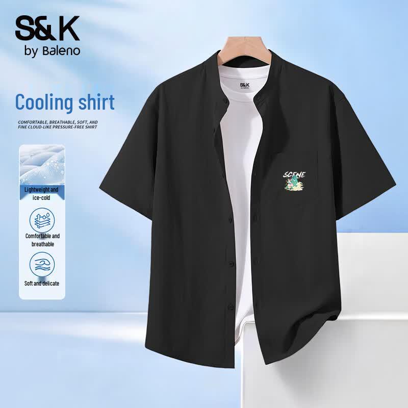 Baleno Men s Henley Collar Short Sleeve Cool Ice Silk Shirt XL