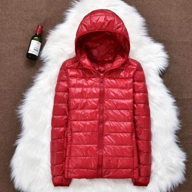 Women Winter Warm White Duck Down Jacket Ultralight Thin Hooded Parka Long Sleeve Portable Female Outwear Coat XXL красный
