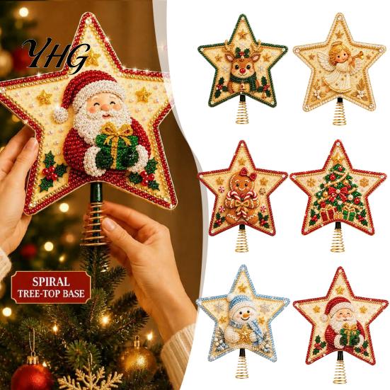 Spring Base Tree Top Star DIY Christmas Topper Kit with Faux Pearl & Rhinestone Materials, Santa Snowman Reindeer Handcrafted Seasonal Angel