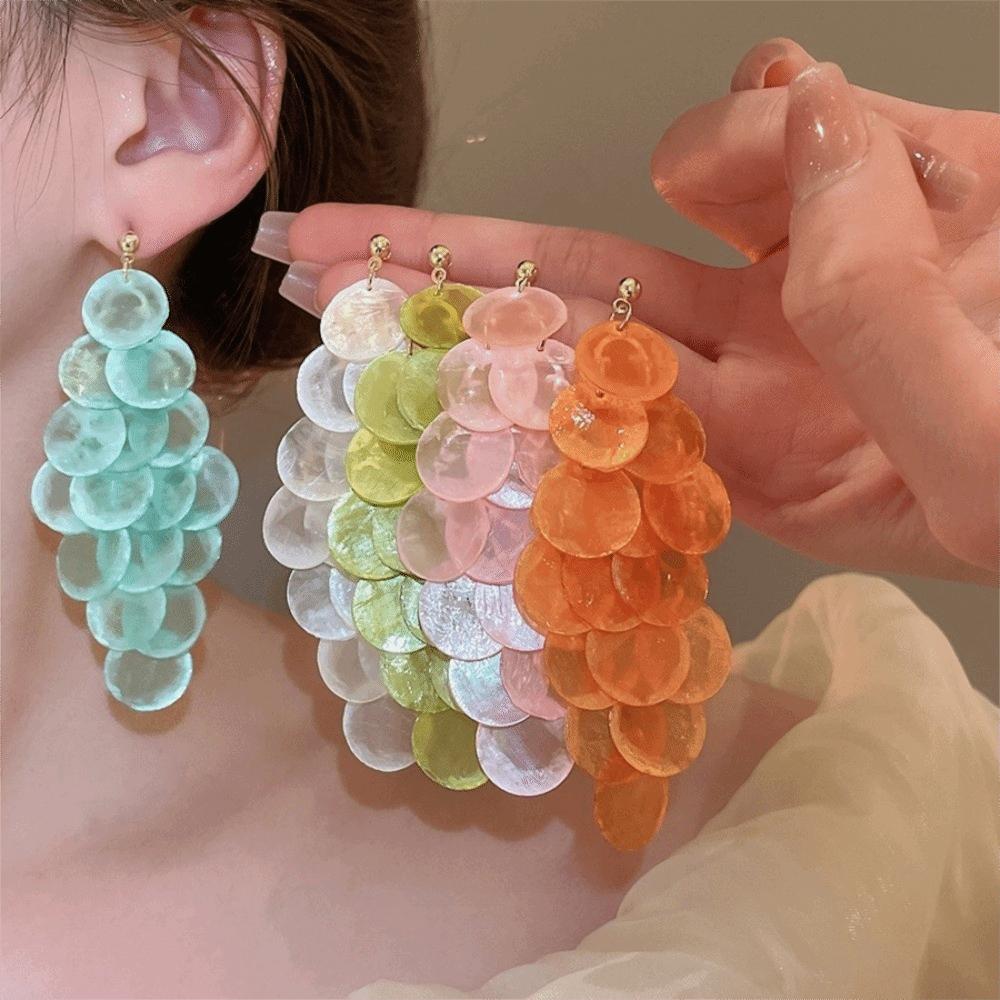 Round Shell Tassel Round Dangle Earrings Vacation Style Drop Earring Women's Earrings Women
