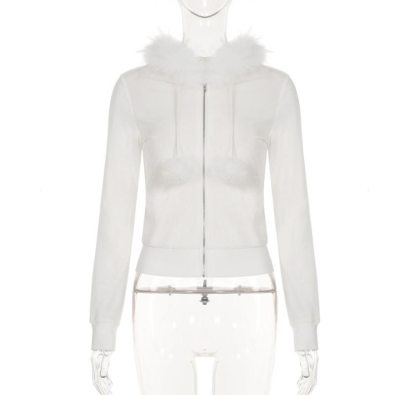 

Autumn and Winter New Wool Sweater Hooded Jacket Hot-selling Fashion Warm Solid Color Velvet Zipper Cardigan L белый